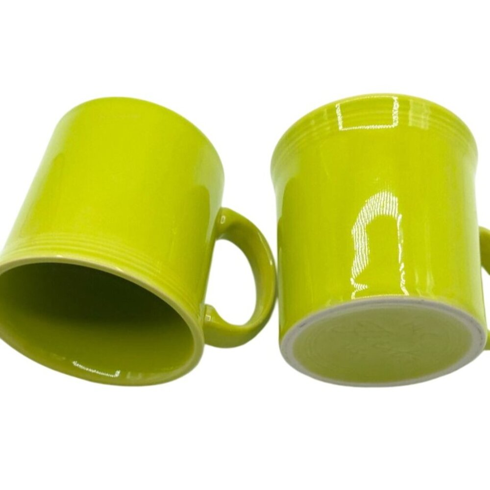 Lime Green Ceramic Mugs Set Quirky Kitchen Drinkware Duo - Picture 3 of 4